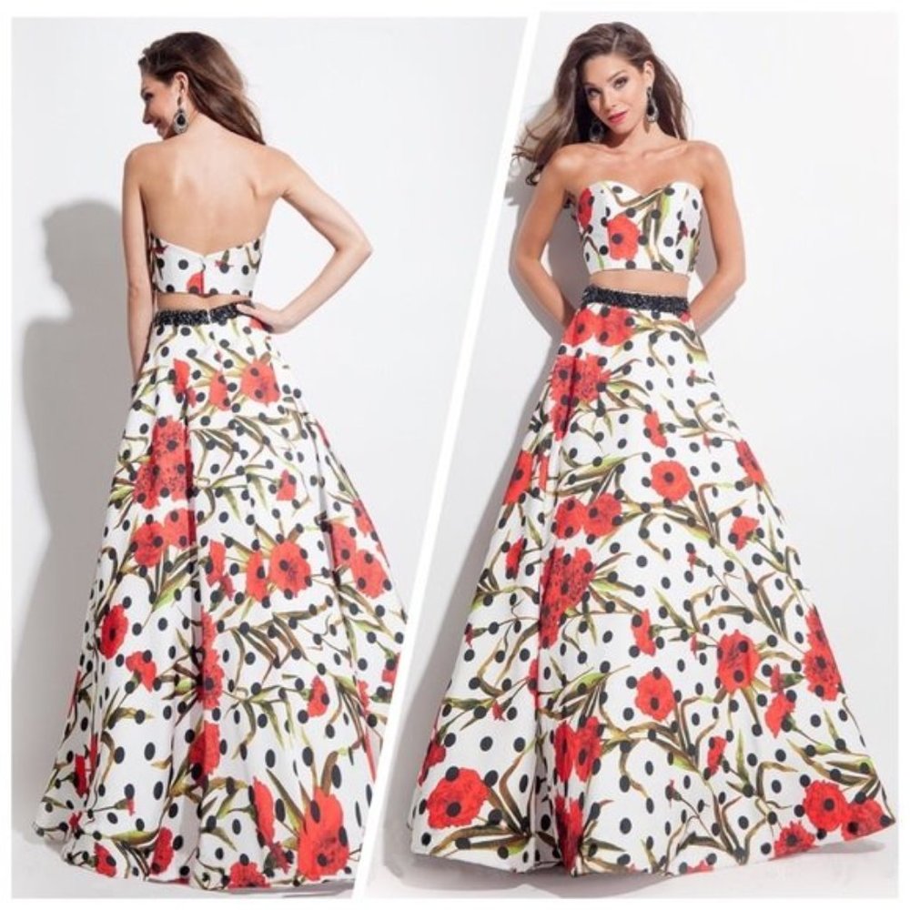 Rachel Allan Black Red Floral 2 pce Gown NEW, size 8